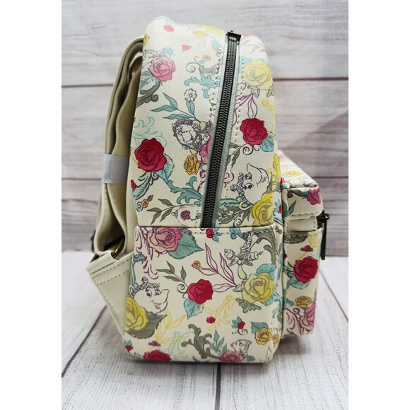 Loungefly Disney Beauty & Beast Belle Floral Rose AOP Character Backpack NWT